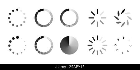 Icône de chargement. Ensemble d'icônes et de signes de chargement isolés par vecteur. Progression du téléchargement. Collection d'icônes d'indicateurs de charge. Vecteur stock. SPE 10 Illustration de Vecteur