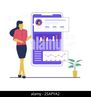 Illustration conceptuelle de la technologie d'analyse des profils de médias sociaux. Illustration vectorielle plate isolée sur fond blanc Illustration de Vecteur