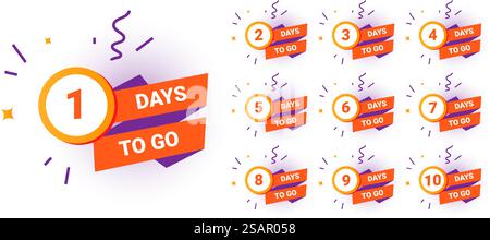Compte à rebours des jours. Comptez le temps écoulé jusqu'à la fin de la promotion limitée. Ensemble minimal de bannières de vente ou de badges d'offre spéciale. Panneaux ronds isolés colorés avec chiffres et lettrage. Autocollant de réduction vectorielle. Compte à rebours des jours. Comptez le temps écoulé jusqu'à la fin de la promotion limitée. Ensemble de bannières de vente ou de badges d'offre spéciale. Panneaux ronds isolés avec chiffres et lettrage. Autocollant de réduction vectorielle Illustration de Vecteur