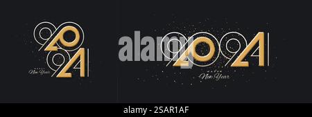 Conception unique numéro 2024. Avec un élégant fond noir. Design Premium pour la célébration de la bonne année 2024. Illustration de Vecteur