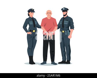 Arrestation policière. Policier et policier arrêtant un criminel avec des menottes, des personnages d'officiers détectives de dessins animés en uniforme attrapé voleur. Illustration vectorielle de l'arrestation policière criminelle. Arrestation policière. Policier et policier arrêtant un criminel avec des menottes, des personnages d'officiers détectives de dessins animés en uniforme attrapé voleur. Illustration vectorielle Illustration de Vecteur