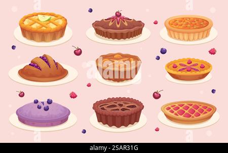 Gâteaux aux fruits. Tarte de boulangerie avec dessert confiture de fraises vecteur exact nourriture délicieuse. Illustration de boulangerie avec des fruits et des fraises. Gâteaux aux fruits. Tarte de boulangerie avec dessert confiture de fraises vecteur exact nourriture délicieuse Illustration de Vecteur