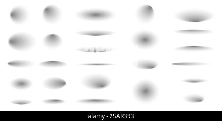 Ombres rondes. Lustres dégradés doux, cadres ovales flous modernes, éléments supérieurs et inférieurs en placage grunge. Collection vectorielle isolée de l'illustration de la disposition de gradient. Ombres rondes. Lustres dégradés doux, cadres ovales flous modernes, éléments supérieurs et inférieurs en placage grunge. Collection isolée par vecteur Illustration de Vecteur