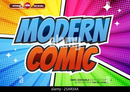 Modèle de logo d'effet de texte modifiable Modern Comic 3D. Illustration de Vecteur