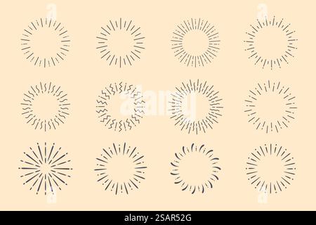 Style vintage Sunburst lignes simples de lumière diffuse Illustration de Vecteur