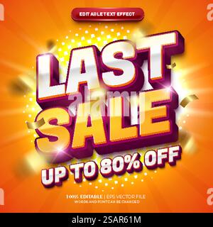 Dernière promotion de vente moderne orange Bold 3d effet de texte modifiable Illustration de Vecteur
