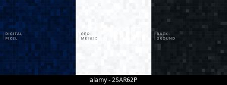 Ensemble de conception de bannière de couleur blanche, bleue et noire de technologie abstraite. Forme carrée géométrique de couleur moderne à la mode sur fond avec espace de copie. Collection de motifs de pixels futuristes. Vecteur EPS10 Illustration de Vecteur