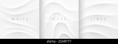 Ensemble de motif d'ondulations abstraites de vagues 3D sur fond blanc. Courbe topographie lignes de contour texture avec lumière et ombre. Utilisation pour les bannières, web, brochure, couverture, affiche, publicité imprimée, etc Vecteur EPS10. Illustration de Vecteur