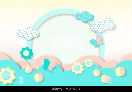 Fond de vecteur avec un design mignon dans le style de coupe de papier. Illustration de Vecteur