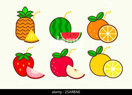 Vector Kawaii fruits collection, l'icône du fruit Illustration de Vecteur