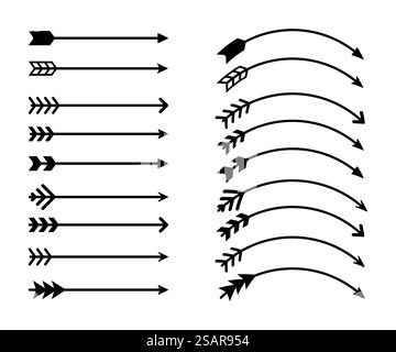 Collection d'icônes de flèche. Eléments isolés vectoriels. Hipster Arrow. Flèche tribale. Collection vectorielle d'icône de flèche noire. SPE 10 Illustration de Vecteur