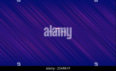 Motif abstrait dynamique rose, rouge, violet pointillé aléatoire sur fond bleu foncé. Style demi-teinte simple et moderne. Design technologique futuriste. Illustration vectorielle Illustration de Vecteur