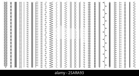 Collection Black Stitches. Impression sans couture de motifs de point de croix décoratifs, conception de fil de brosse de dentelle de broderie à l'ancienne mode. Ensemble de vecteurs. Rayures zigzag et pointillées ou bordures détaillées. Collection Black Stitches. Impression sans couture de motifs de point de croix décoratifs, conception de fil de brosse de dentelle de broderie à l'ancienne mode. Ensemble de vecteurs Illustration de Vecteur