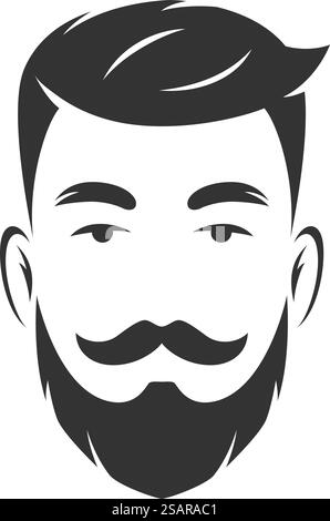 Portrait de visage masculin barbu. Avatar homme noir isolé sur fond blanc. Portrait de visage masculin barbu. Avatar homme noir Illustration de Vecteur