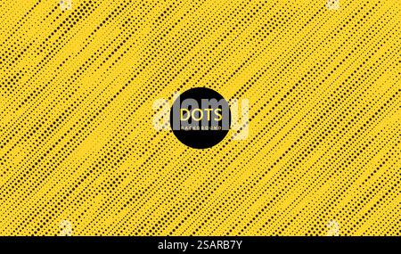 Motif abstrait dynamique de vitesse dynamique diagonale aléatoire noir pointillé sur fond jaune. Style de texture demi-teinte simple, moderne et minimal. Peut utiliser pour le modèle de brochure de couverture, affiche, bande de bannière, annonce imprimée. Illustration de Vecteur