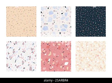 Motif sans couture en terrazzo. Pierre de marbre carrée et texture de roche de granit. Tuile de béton italien abstrait moderne. Modèle de conception de surface intérieure avec des particules géométriques. Jeu d'échantillons de sol vectoriel. Motif sans couture en terrazzo. Pierre de marbre carrée et texture de roche de granit. Tuile de béton italien abstrait. Gabarit de surface intérieure avec particules géométriques. Jeu d'échantillons de sol vectoriel Illustration de Vecteur
