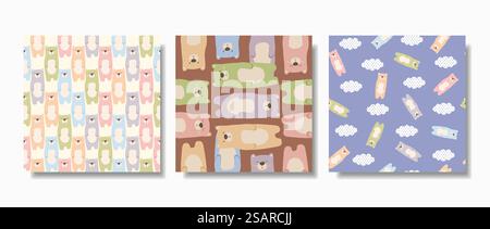 Motifs sans couture mignons d'ours, style dessiné à la main utilisé pour le tissu, le textile, l'impression, la carte, le fond et le papier peint décoratif Illustration de Vecteur