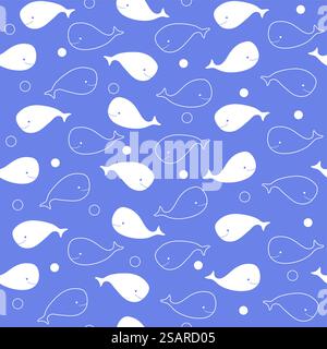 Motifs sans couture de baleine mignonne, style dessiné à la main utilisé pour le tissu, le textile, l'impression, le fond et le papier peint décoratif ou le fond d'écran Illustration de Vecteur