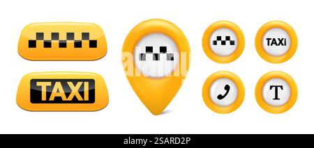 Signes vectoriels de service de taxi. Icône de taxi jaune définie. Eléments de transport. Illustration vectorielle Illustration de Vecteur