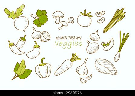 Collection de légumes tirée à la main, ensemble de légumes Illustration de Vecteur