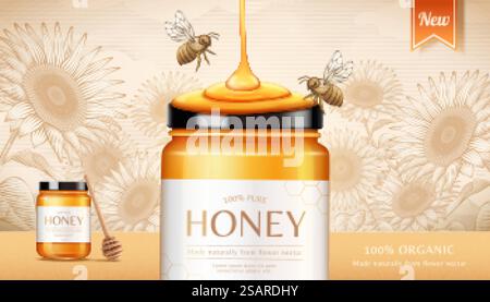 Annonces de miel avec fond gravé Illustration de Vecteur