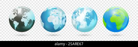 Ensemble de globes du monde. Illustration vectorielle de planète Terre. Carte du monde ronde en forme de globe avec ombre Illustration de Vecteur