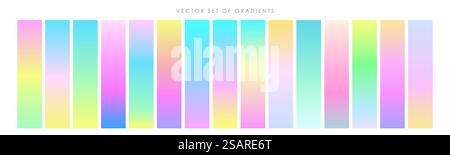 Ensemble de gradients holographiques colorés lumineux. Arrière-plans aux couleurs éclatantes Illustration de Vecteur