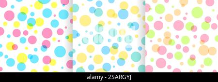 Ensemble de motif abstrait à pois de couleur tendance sur fond blanc. Conception colorée de collection de points aléatoires. Vous pouvez utiliser pour la présentation d'affaires, affiche, modèle, couverture, bannière. Illustration vectorielle Illustration de Vecteur