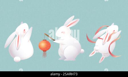 Ensemble d'éléments de lapins mignons Illustration de Vecteur