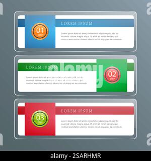 Modèle de conception vectorielle d'infographie, concept d'entreprise avec 3 étapes ou options pour la mise en page de flux de travail, diagramme, rapport annuel, conception Web. Jeu de bannières créatives Illustration de Vecteur