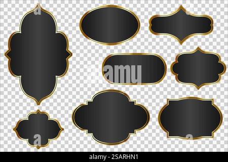 Ensemble d'étiquettes noires élégantes, étiquettes brillantes avec cadre doré isolé sur fond transparent. Collection de logo vectoriel EPS10 Illustration de Vecteur