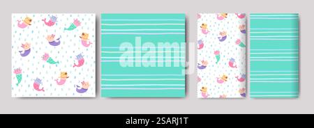 Motifs sans couture pour les enfants, éléments graphiques mignons, éléments avec des sirènes mignonnes, dessinés à la main dans le style Children&rsquo ; s utilisé pour le tissu, le textile, l'impression et le papier peint décoratif Illustration de Vecteur