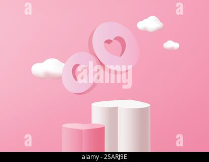 Fond abstrait style minimal pour la présentation du produit avec une forme réaliste de coeur de stand ou de podium. Maquette de scène avec espace vide. rendu 3d. Illustration de Vecteur