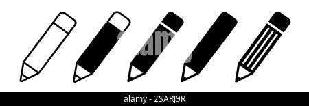 Jeu d'icônes de crayon. Collection de symboles de stylo. Editer les icônes dans un style plat. Illustration vectorielle Illustration de Vecteur