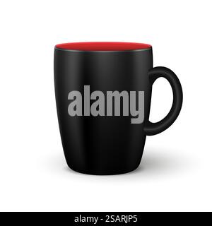 Tasse de café noir réaliste ou de thé isolé sur fond blanc. Maquette de tasse 3d avec espace rouge à l'intérieur et ombre. Surface vierge pour votre conception de logo, texte, bannière de marque. Illustration vectorielle EPS10 Illustration de Vecteur