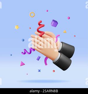 Mains humaines 3D applaudissant isolé sur blanc. Rendre Cartoon applaudissez les mains. Icône mouvement de frottement ou d'appui. Gestes, félicitations, appréciation ou excitation. Illustration vectorielle. Mains humaines 3D applaudissant isolé sur blanc Illustration de Vecteur