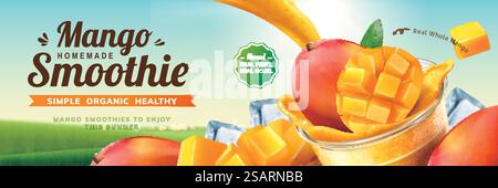 Bannières publicitaires pour smoothie à la mangue Illustration de Vecteur