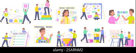 Identité d'entreprise, création et construction de marque, développement des affaires. Présentation de l'entreprise et ensemble d'illustration vectorielle de marque personnelle. Entreprise image de marque entreprise entreprise. Identité d'entreprise, création et construction de marque, développement des affaires. Présentation de l'entreprise et ensemble d'illustration vectorielle de marque personnelle. Identité de marque commerciale Illustration de Vecteur