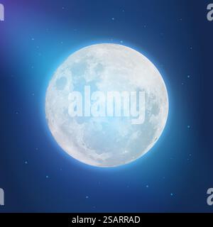 Pleine grande lune détaillée réaliste dans le ciel bleu avec des étoiles. Illustration vectorielle EPS10 Illustration de Vecteur