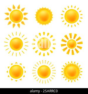 Jeu de symboles vectoriels d'icônes Suns. Eléments isolés pour la conception Illustration de Vecteur