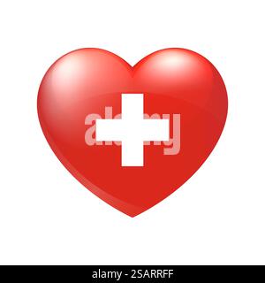 Drapeau suisse dans le cœur. Icône d'emblème vectoriel. Symbole de l'amour du pays. Illustration isolée eps10 Illustration de Vecteur