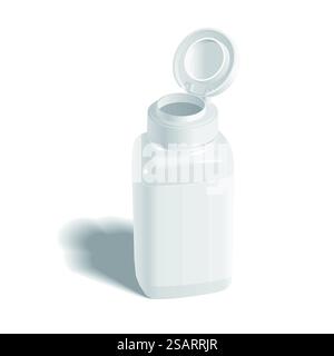 bouteille de médecine ouverte avec étiquette isolée sur fond blanc. flacon de médicament Illustration de Vecteur