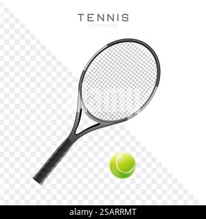 Raquette de tennis et vecteur de balle illustration réaliste. Icône isolée d'équipement de sport sur fond transparent EPS10 Illustration de Vecteur
