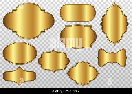 Set d'étiquettes dorées élégantes, étiquettes brillantes avec cadre noir isolé sur fond transparent. Collection de logo en or vectoriel EPS10 Illustration de Vecteur