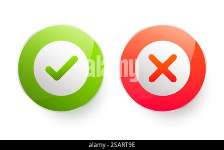 Cochez et croisez les signes dans le cadre. Coche verte OK et icônes X rouges. Symboles bouton OUI et NON pour le vote, la décision, le web. Illustration vectorielle Illustration de Vecteur