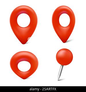 Ensemble de marqueurs de carte, icônes d'épingle de carte, pointeurs vectoriels 3d modernes pour géo localisation isolé sur fond blanc Illustration de Vecteur