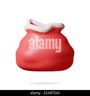 Sac Père Noël vide 3D ouvert isolé. Sac en tissu rouge rendu pour cadeaux. Bonne année décoration. Joyeux Noël. Nouvel an et fête de Noël. Illustration vectorielle réaliste. Sac Père Noël vide 3D ouvert Illustration de Vecteur