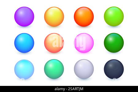 Jeu de boules vectorielles. Collection de boules colorées avec ombre. Sphères brillantes isolées sur fond blanc. Illustration vectorielle pour votre conception EPS10 Illustration de Vecteur
