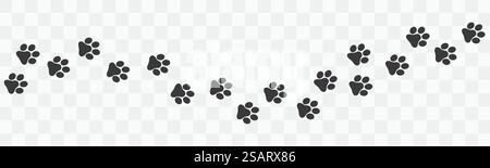Impression de traînée de pied de vecteur de patte sur fond transparent. Piste de pied de chat ou de chien, piste d'animaux à motif de chemin Illustration de Vecteur