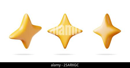 Étoile jaune brillante 3D dans différents angles isolés. Évaluations Round Star Realistic Render Collection. Évaluation des témoignages, commentaires, sondage, qualité et révision. Réalisations ou objectif. Illustration vectorielle. Étoile jaune brillante 3D dans différents angles Illustration de Vecteur